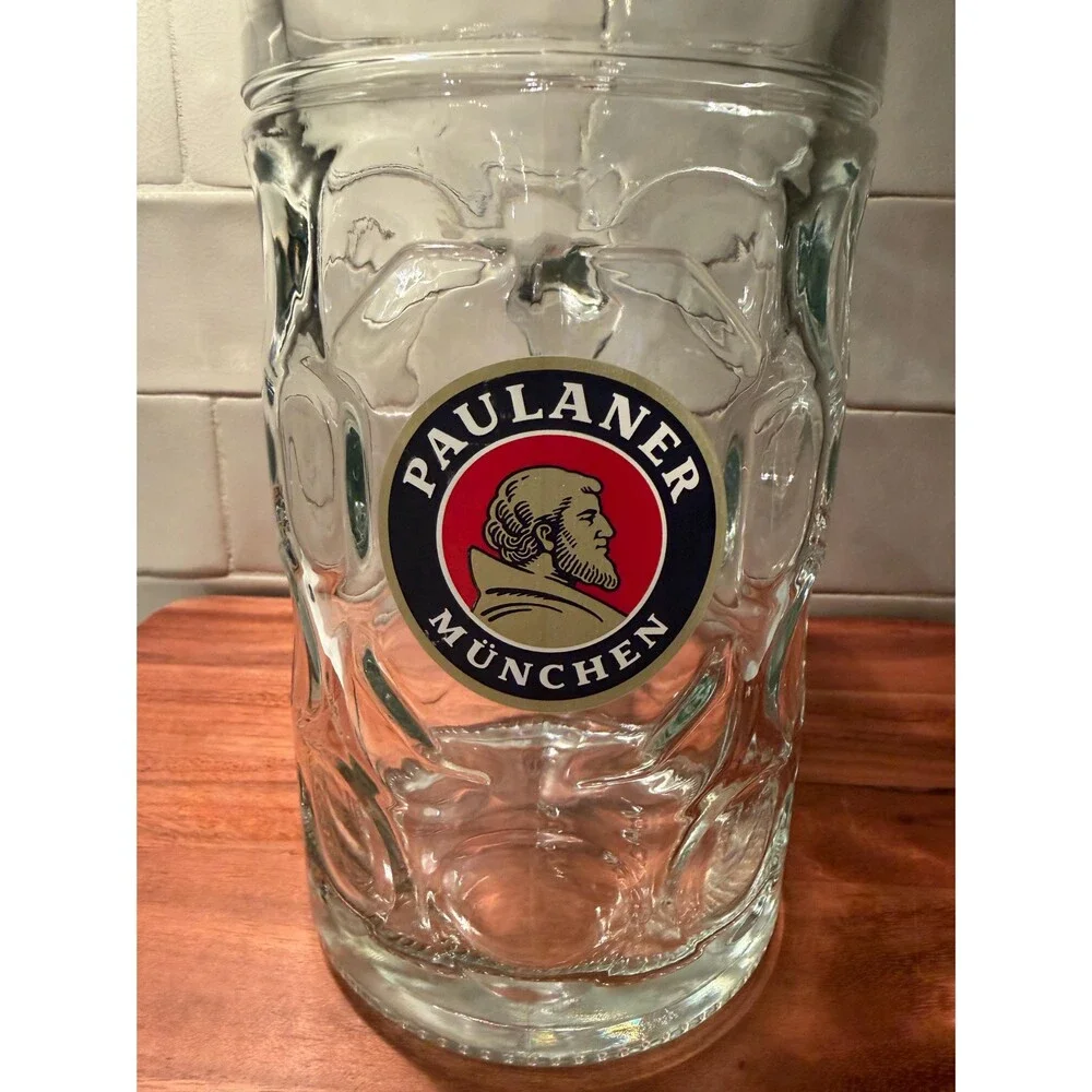 Vintage Paulaner München 1 Liter Dimpled Glass Beer Stein Mug